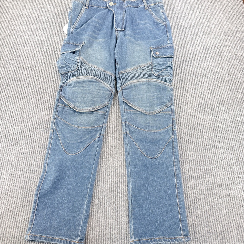 Loong Biker Pro Cycling Mens Blue Moto Cargo Jeans Size M Straight Leg Riding